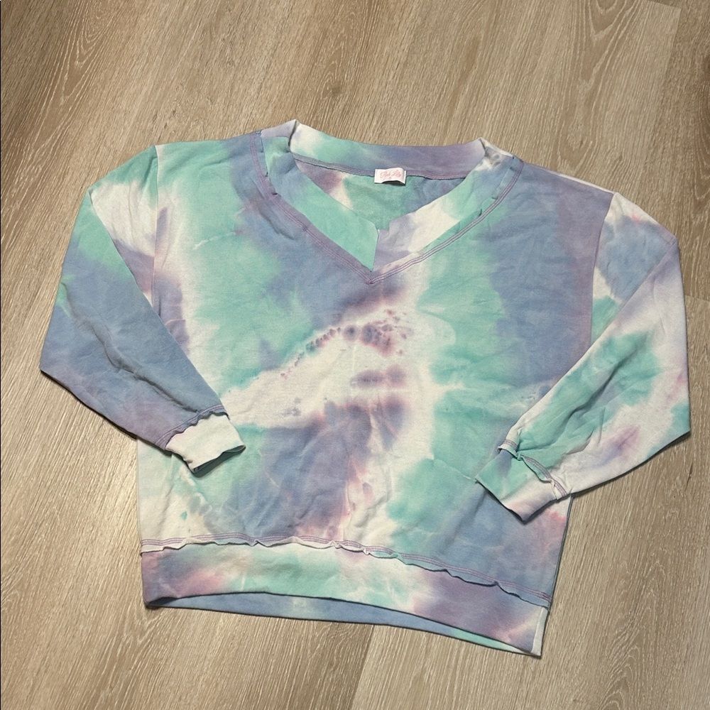 Pink Lily Boutique Brand Tie-Dye V-Neck Lightweight Oversized Sweater sz Small